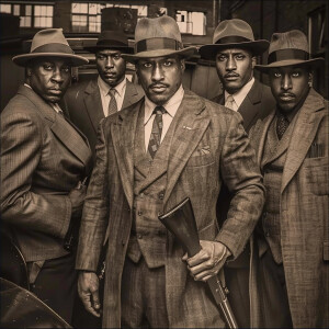 **Visual Prompt for a Group of 1930's G-Men Led by Delroy Lindo:...