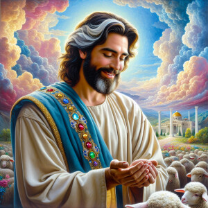Oil painting of an African-American man resembling Jesus Christ,...