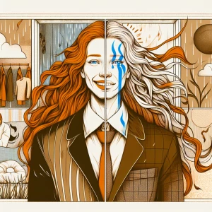 An illustration of a woman with ginger hair, representing dual p...