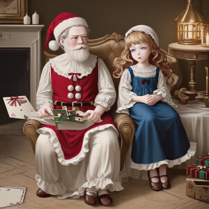 Create an image of a vintage Christmas card featuring a kindly,...