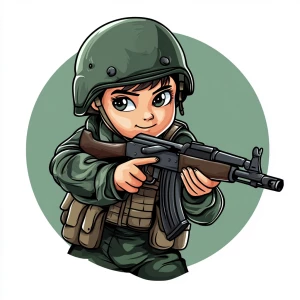 logo of a kid Russian soldier in contemporary military attire, h...