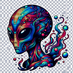 Colored alien transparent graphic, no background, cosmic alien g...