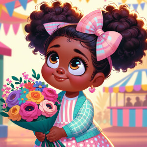 A charming, joyful African American 6-year-old girl cartoon char...