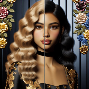Create a vertical 3-D portrait of a light-skinned African-Americ...