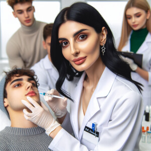 a cosmetologist in a clinic, 27 years old, she makes injections...