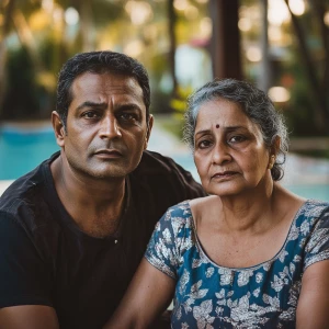 A well-built, muscular Indian man with a rugged appearance, iden...