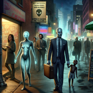 "Create a scene set in a bustling urban environment, where ordin...