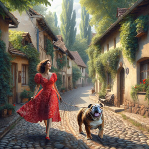 Realistic detailed cartoonish whimsical image of a 150-pound wom...