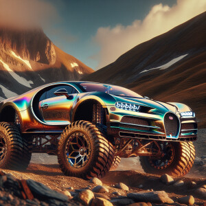 A big Bugatti with a lift kit. Rainbow metallic