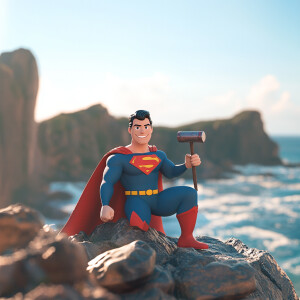 Create a 3d anima scene featuring Superman, the iconic superhero...