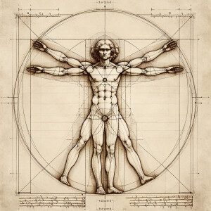 Vitruvian by Leonardo da Vinci. Sketch. Highly detailed. 64K