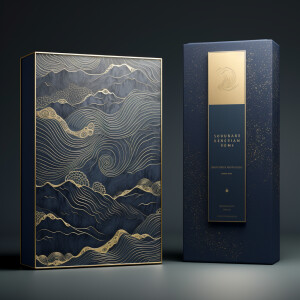 Luxurious product package design, box sleeve, mountains and sea...