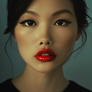 Photorealistic portrait of a fashion model, female, asian