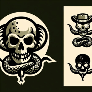 Rattle snake around a skull