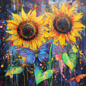 Abstract splatter paint hyper realistic vision of Soulmate Sunfl...