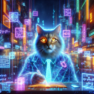 A cartoon of a male cat, who is a mathematical genius