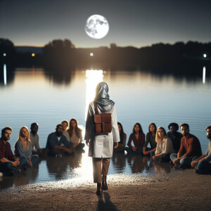 One young researcher walked away from a group of people close to...
