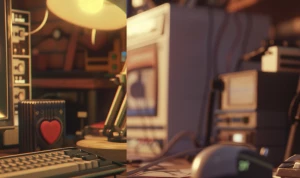 /imagine prompt: cinematic close-up of a vintage CRT monitor dis...