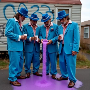 setting with a gritty edge, a group of clowns with a gangster tw...