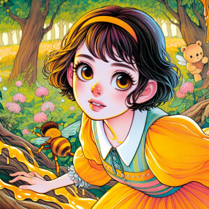 Snow White real model covered in honey getting up from the groun...