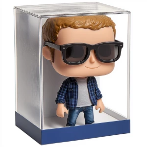 Create a Funko Pop figurine of Mark Zuckerberg, styled in the di...