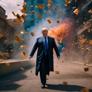Trump like a Neo from Matrix avoiding bullet in slow motion