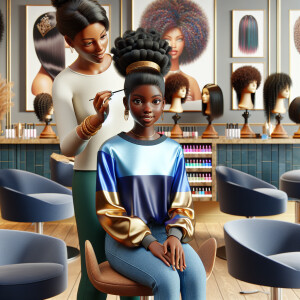 Create a 3D realistic image of a young African-American girl, ab...
