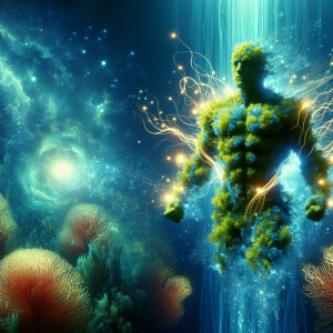 Create a captivating scene featuring animated sea moss underwate...