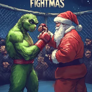 Grinch and Santa Claus are fighting in the octagon. They are sta...