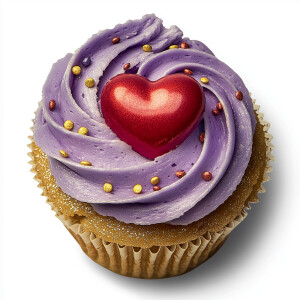 Create an image of a solitary cupcake featuring a voluminous swi...