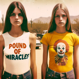 Faded color photograph from the late sixties of two naturally go...