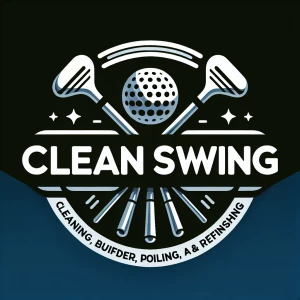 Design a logo for "Clean Swing," a golf club cleaning, buffering, polishing, and refinishing service. The logo should have a modern, minimalist design. The text "Clean Swing - cleaning, buffering, polishing, and refinishing golf clubs" should be in a clean, legible font, ensuring all letters are present and the text is fully visible within the logo frame with no added letters and numbers.  The overall style should be reminiscent of a high-end sporting goods brand.  Avoid overly cartoonish or cluttered designs. Follow the rule of 3 and all todays top modern logo design guidelines.