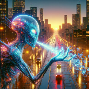 Alien made of see through glass. Alien skull is made of crystals...