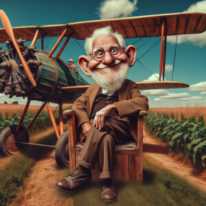 Funny and crazy caricature of a 95 year old American grandpa si...