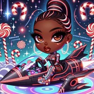 Create a chibi-style African American woman with warm brown eyes...