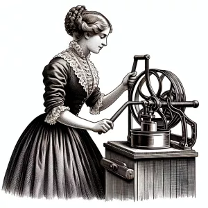 Woman hand cranking ice cream in an original ice cranking machin...