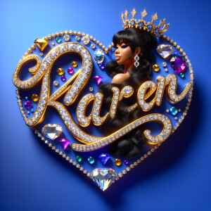 Craft a 3-D image showcasing the name 'KAREN' in a luxurious gol...