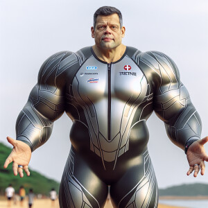 Create a hyper-realistic full-body scan of a middle-aged, overwe...