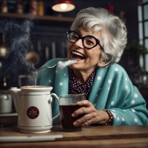 3d realistic image of a very mad  60s grandma with tousled grey...