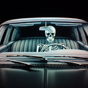 A scene, looking thru the front windshield of a car, sitting in...