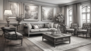 beautiful living room with vintage furnitures and flowers