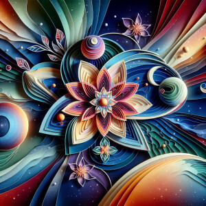 Kirigami Art in the Theme of Planets and Flora manifests as a po...