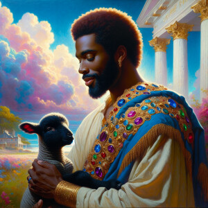 Oil painting of an African-American man resembling Jesus Christ,...
