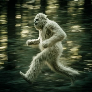 A humanoid looking haircovered sasquatch running fast through th...