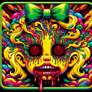 A surreal, animated portrait of lisa simpson possessed visage: h...