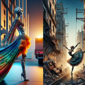 In this post-apocalyptic world, a whimsically derelict robot bal...