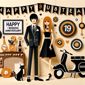 ‘Happy 19th Anniversary!’ Written
A 60s mod vibe with a tan male...