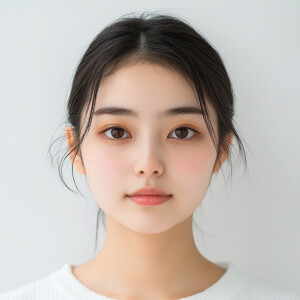 Portrait of a 21-year-old Japanese woman with a clear complexion...