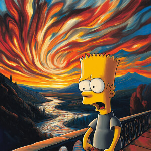 Bart Simpsons , vivid expression of surprise and anxiety, standi...