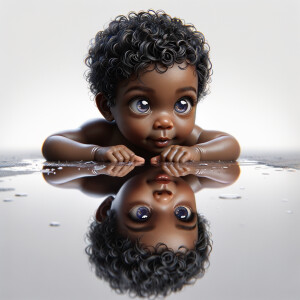 A curious cute african-American, baby with huge blue eyes and cu...
